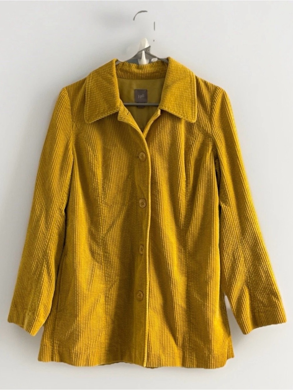 J. Jill Gold Mustard Yellow Corduroy Button Coat Shacket Pleated Back XS